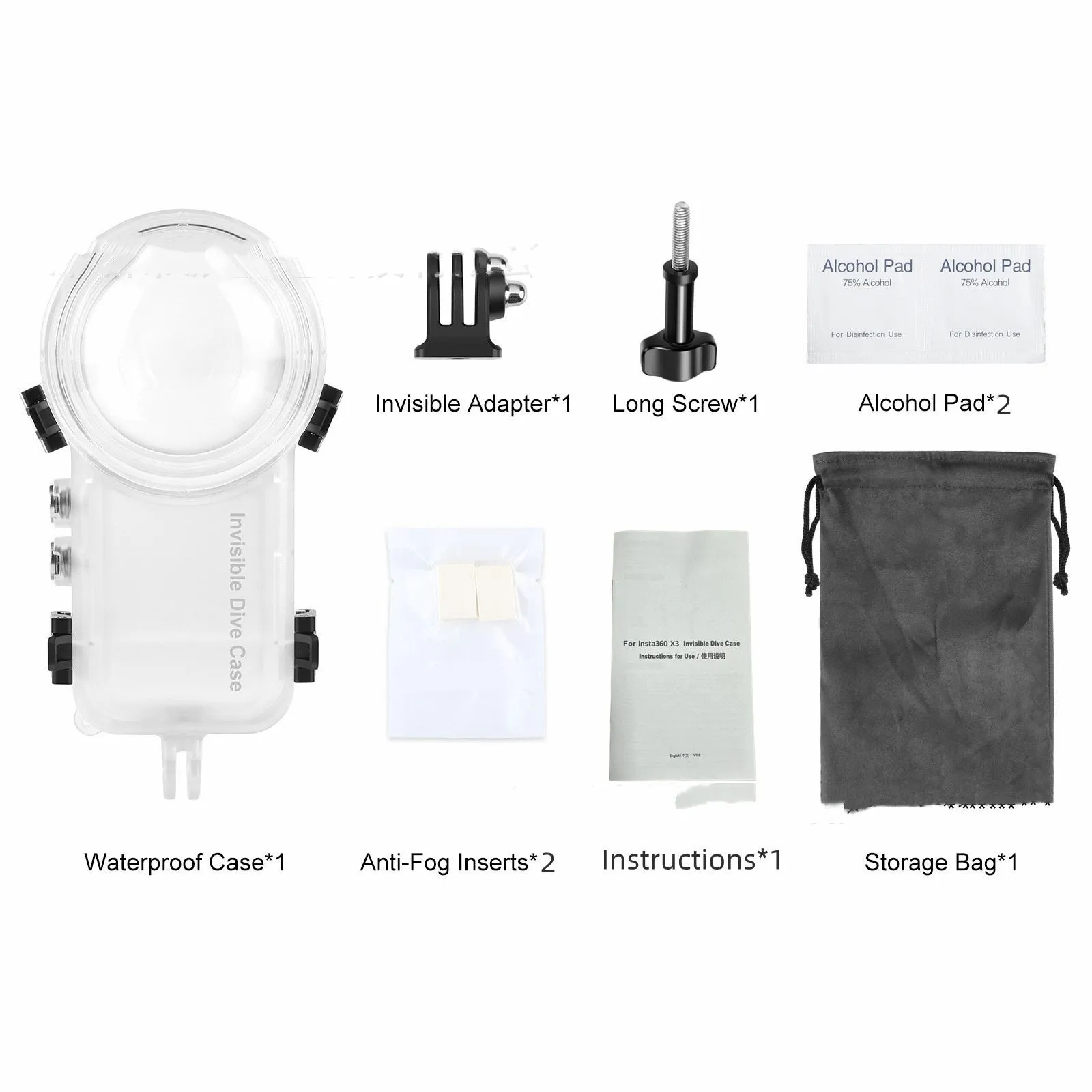 X3 fully invisible dive case waterproof sealed PC stainless steel acrylic 17cm