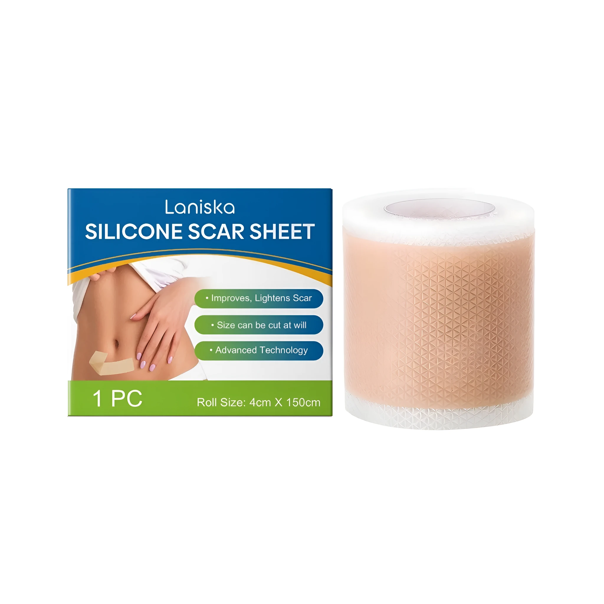 Silicone scar sheet roll with mint leaves, 1roll, for scar management and reduction
