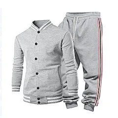 Striped tapered pants two-piece set in black with wool lining jacket and trousers on a model