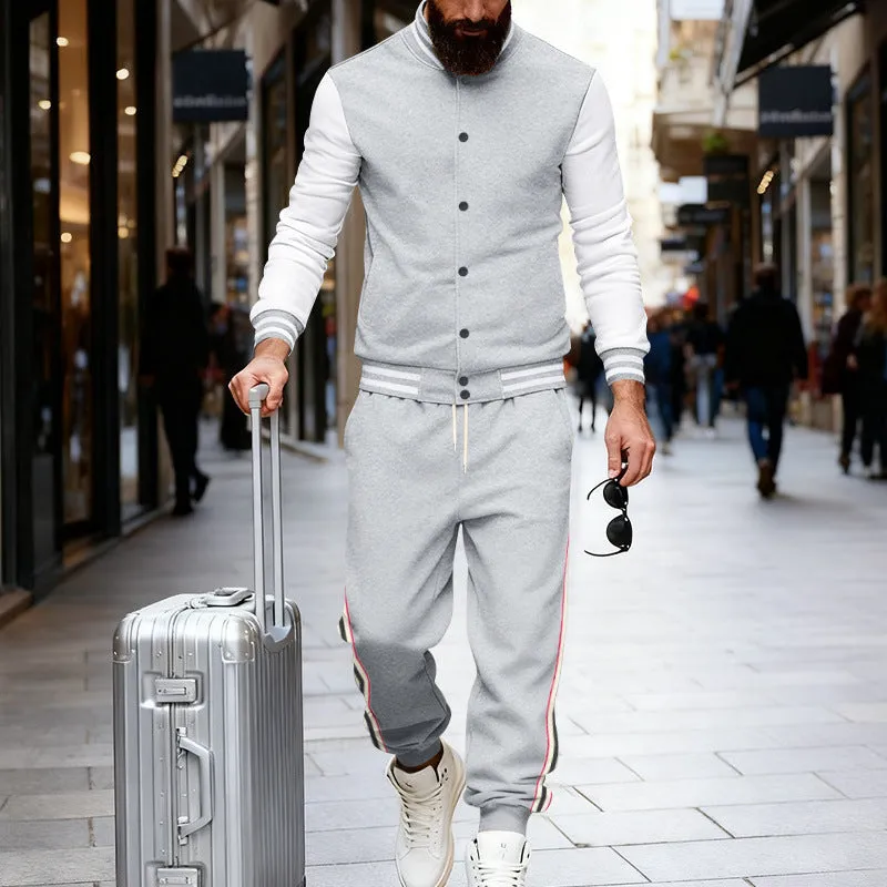 Striped tapered pants two-piece set in black with wool lining jacket and trousers on a model