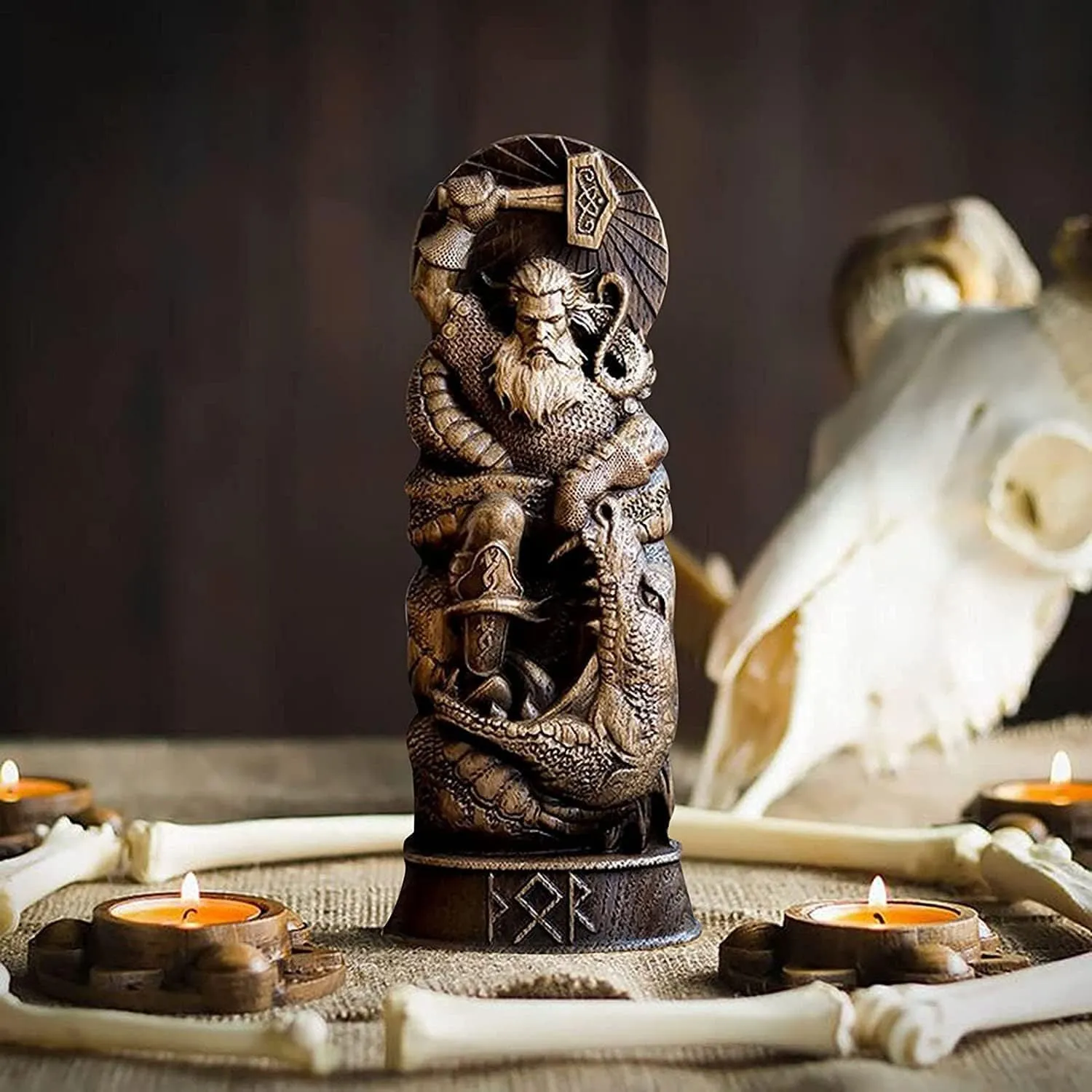 Handmade iron resin hero statue ornament Odin Thor Freya Loki 10x6x22cm set of four