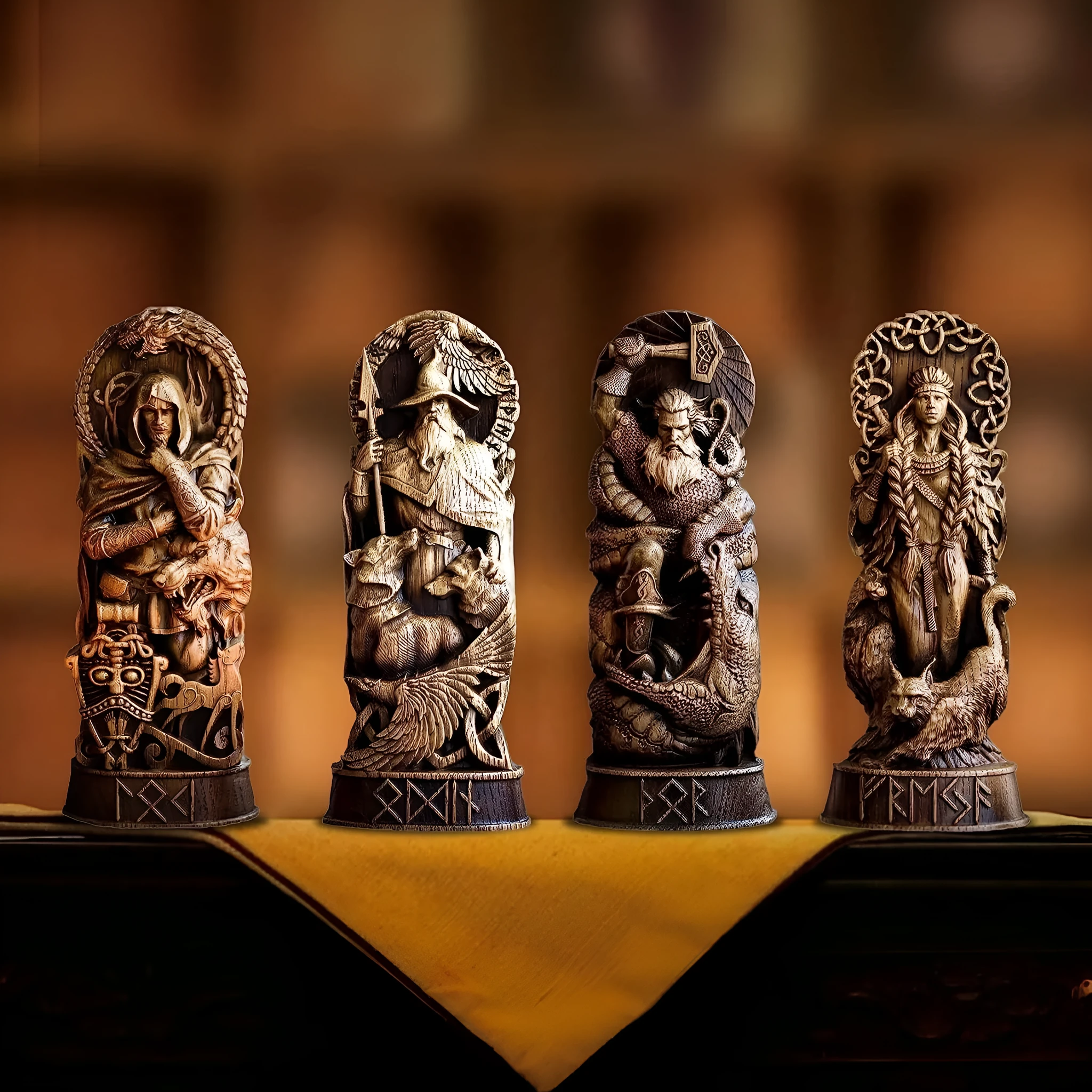 Handmade iron resin hero statue ornament Odin Thor Freya Loki 10x6x22cm set of four