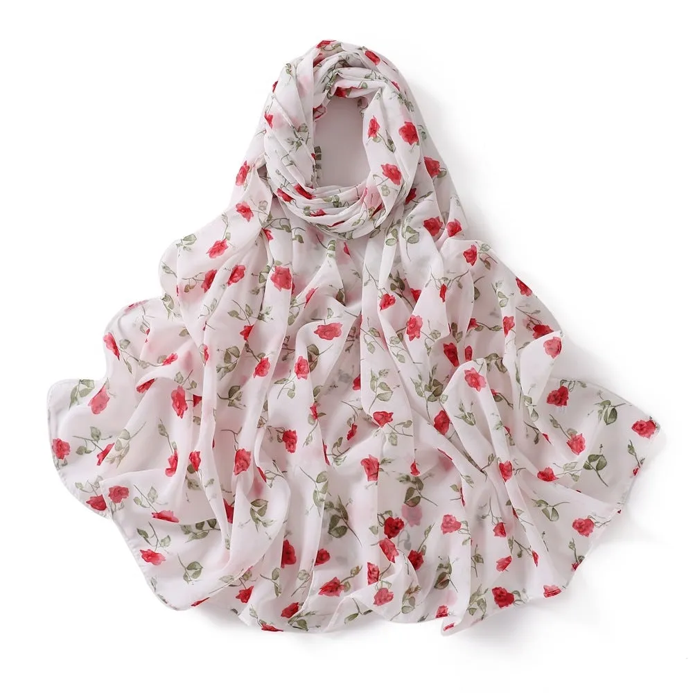 Printed polyester chiffon scarf with plaid maple leaf pattern in 70x175cm size