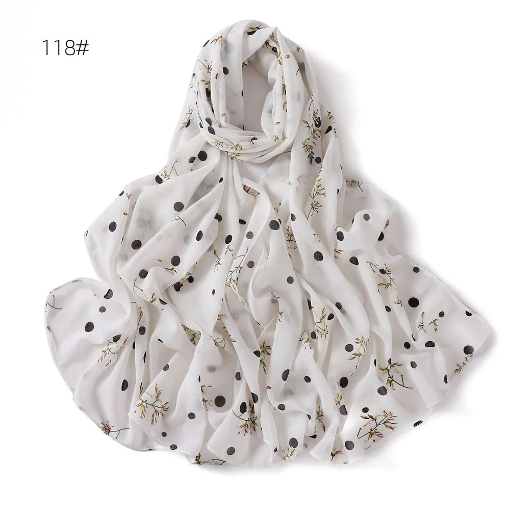 Printed polyester chiffon scarf with plaid maple leaf pattern in 70x175cm size