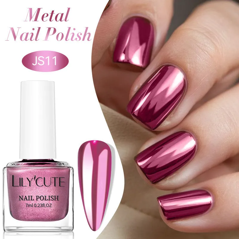 Quick-dry metallic mirror nail polish bottle in a shiny silver shade, 7ml, oily no-bake formula