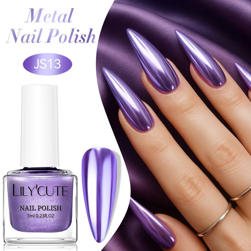 Quick-dry metallic mirror nail polish bottle in a shiny silver shade, 7ml, oily no-bake formula