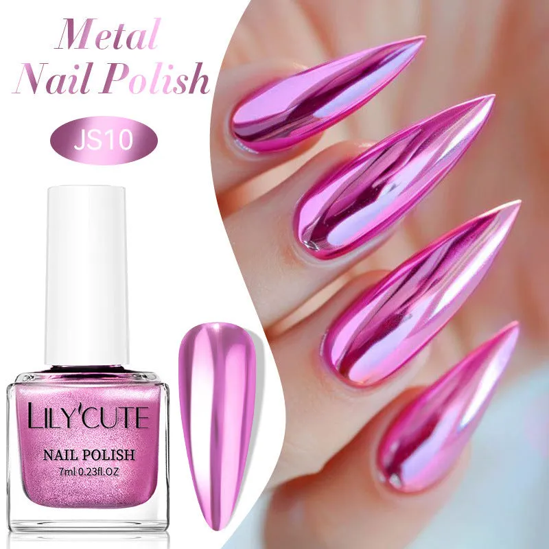 Quick-dry metallic mirror nail polish bottle in a shiny silver shade, 7ml, oily no-bake formula