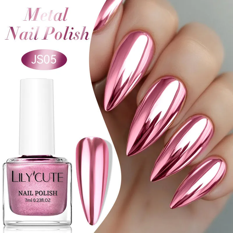 Quick-dry metallic mirror nail polish bottle in a shiny silver shade, 7ml, oily no-bake formula