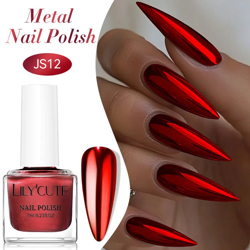 Quick-dry metallic mirror nail polish bottle in a shiny silver shade, 7ml, oily no-bake formula