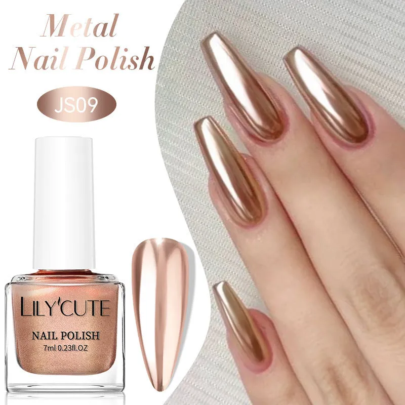 Quick-dry metallic mirror nail polish bottle in a shiny silver shade, 7ml, oily no-bake formula