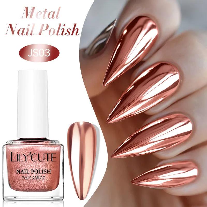 Quick-dry metallic mirror nail polish bottle in a shiny silver shade, 7ml, oily no-bake formula
