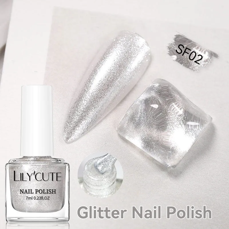 Quick-dry metallic mirror nail polish bottle in a shiny silver shade, 7ml, oily no-bake formula