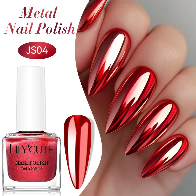 Quick-dry metallic mirror nail polish bottle in a shiny silver shade, 7ml, oily no-bake formula