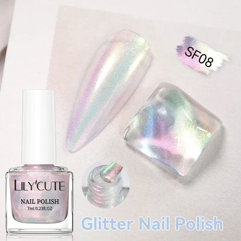Quick-dry metallic mirror nail polish bottle in a shiny silver shade, 7ml, oily no-bake formula