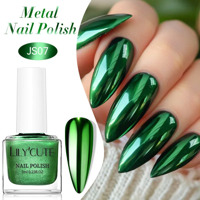 Quick-dry metallic mirror nail polish bottle in a shiny silver shade, 7ml, oily no-bake formula