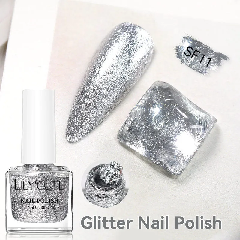 Quick-dry metallic mirror nail polish bottle in a shiny silver shade, 7ml, oily no-bake formula