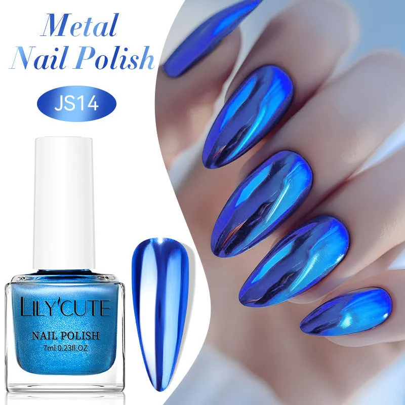 Quick-dry metallic mirror nail polish bottle in a shiny silver shade, 7ml, oily no-bake formula
