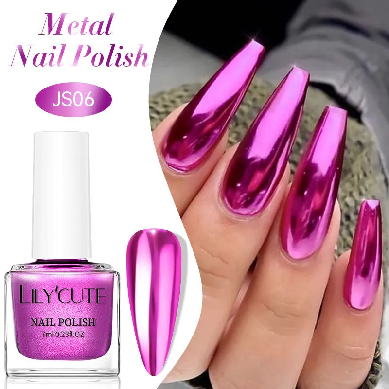 Quick-dry metallic mirror nail polish bottle in a shiny silver shade, 7ml, oily no-bake formula