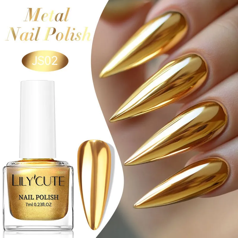 Quick-dry metallic mirror nail polish bottle in a shiny silver shade, 7ml, oily no-bake formula
