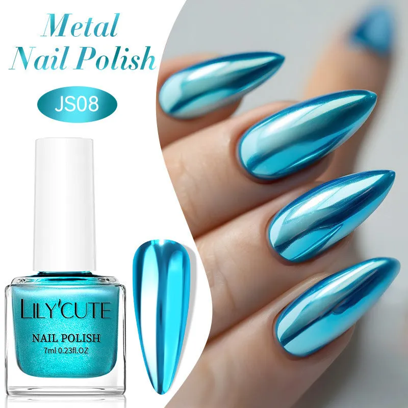 Quick-dry metallic mirror nail polish bottle in a shiny silver shade, 7ml, oily no-bake formula