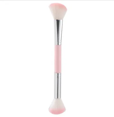 Double-headed makeup brush with soft fibre bristles for powder blush highlight in multicolour