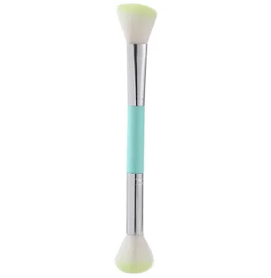 Double-headed makeup brush with soft fibre bristles for powder blush highlight in multicolour