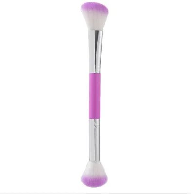 Double-headed makeup brush with soft fibre bristles for powder blush highlight in multicolour