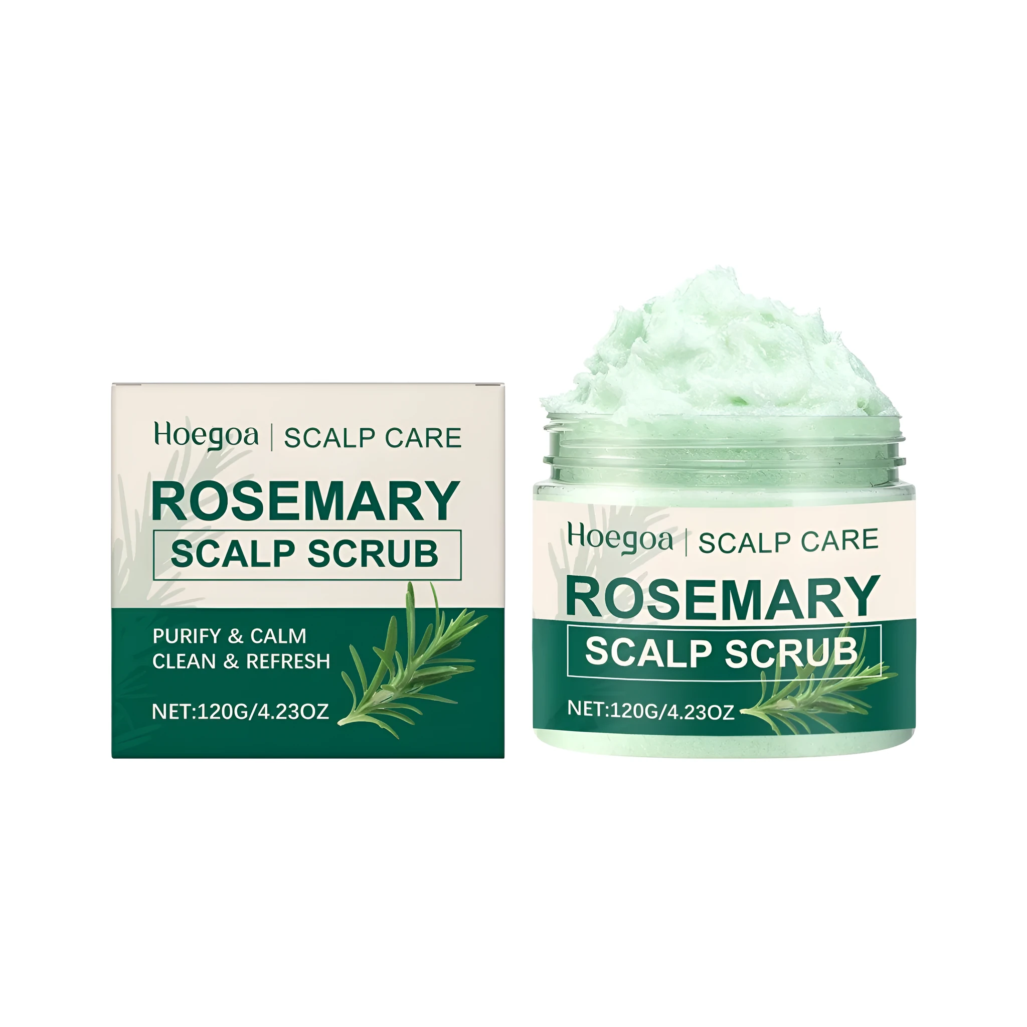 Rosemary scalp scrub in a 120g container with sea salt exfoliant