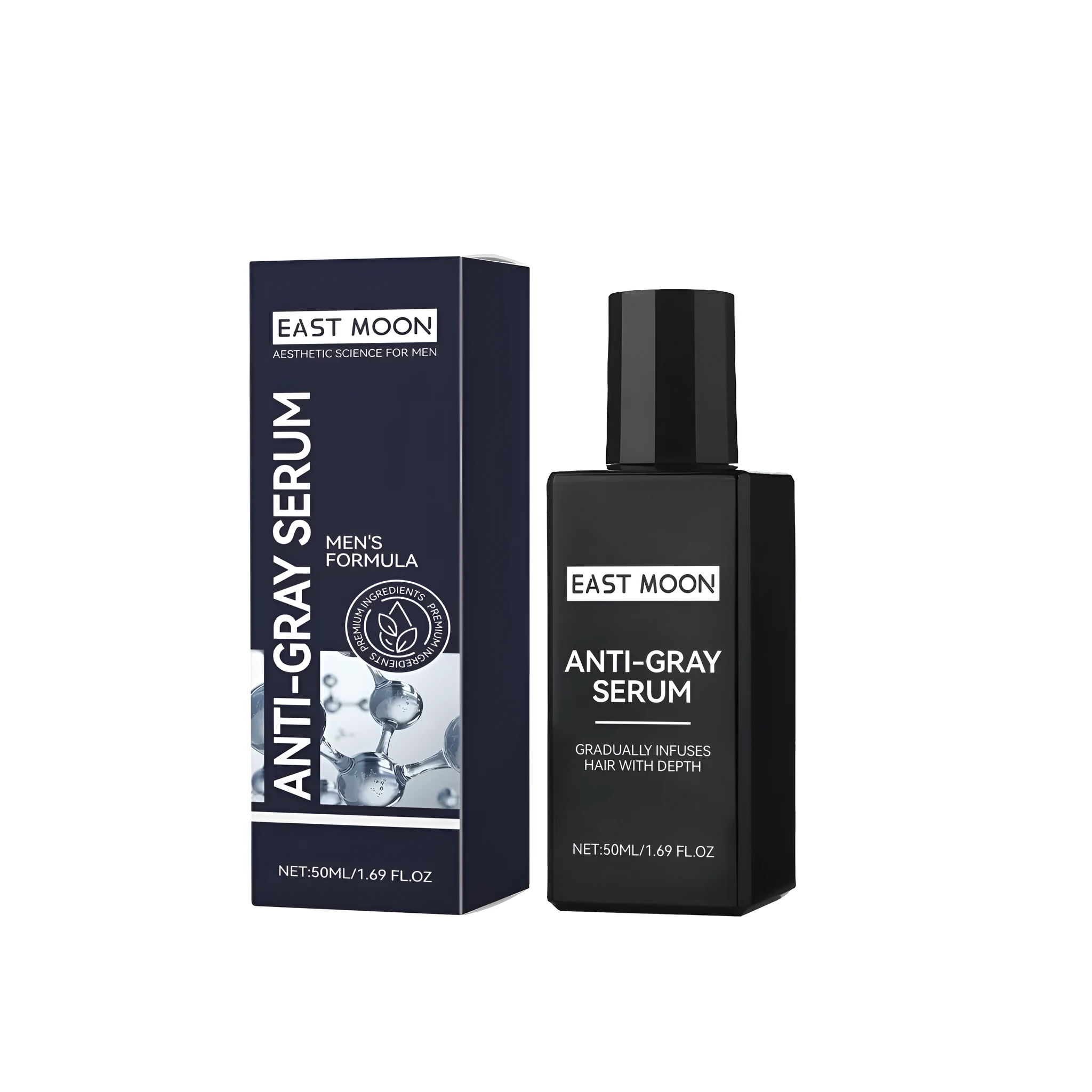 50ml men's hair spray with glycerin and ginger root extract in a clear bottle