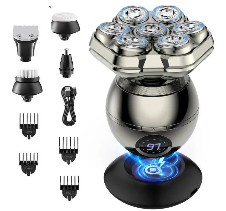 Charging multi-functional electric shaver set with Type-C cable, IPX6 waterproof, comb attachment, magnetic colour finish.