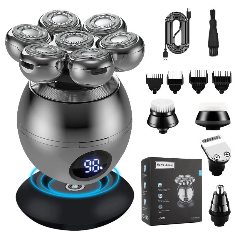 Charging multi-functional electric shaver set with Type-C cable, IPX6 waterproof, comb attachment, magnetic colour finish.