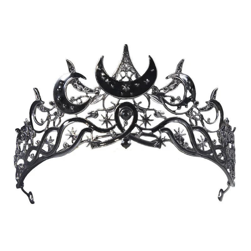 European American dark crescent shape bridal wedding crown with rhinestone and alloy
