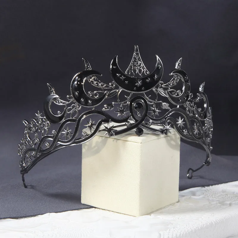 European American dark crescent shape bridal wedding crown with rhinestone and alloy