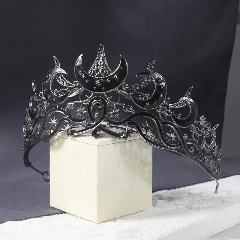 European American dark crescent shape bridal wedding crown with rhinestone and alloy