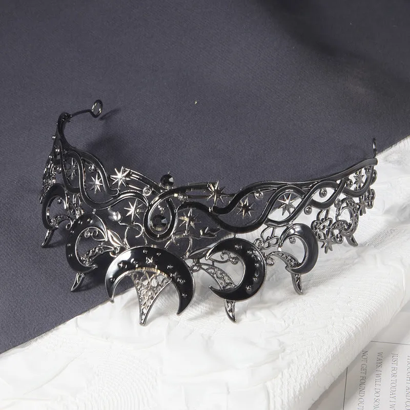 European American dark crescent shape bridal wedding crown with rhinestone and alloy