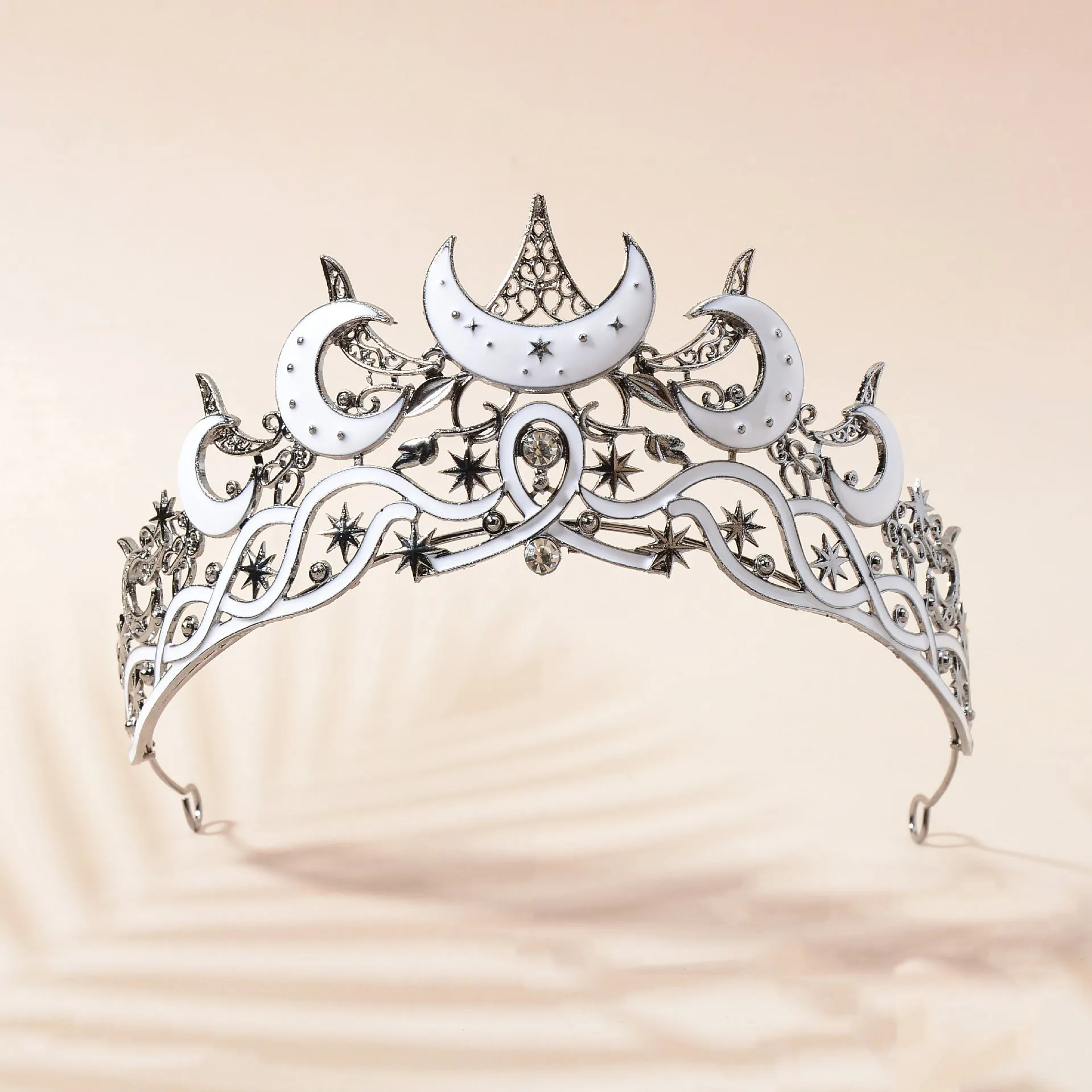 European American dark crescent shape bridal wedding crown with rhinestone and alloy