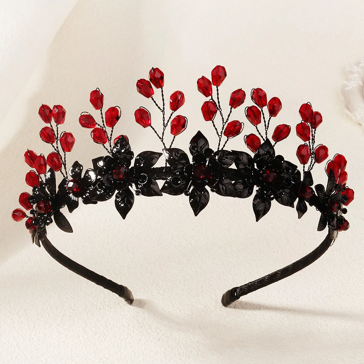 Black crystal Halloween headband for women handmade dark style flower headpiece TS-J3368BLK