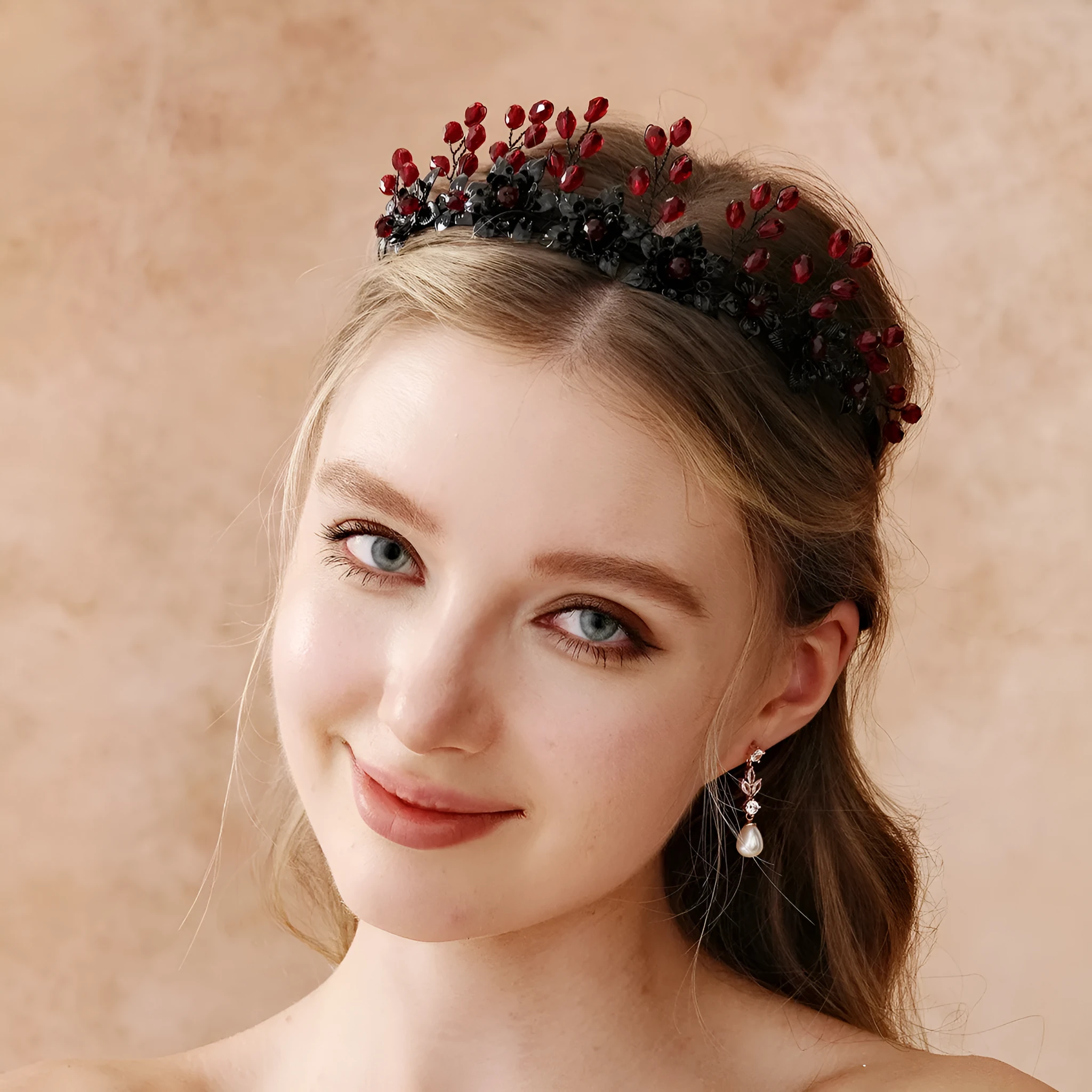 Black crystal Halloween headband for women handmade dark style flower headpiece TS-J3368BLK