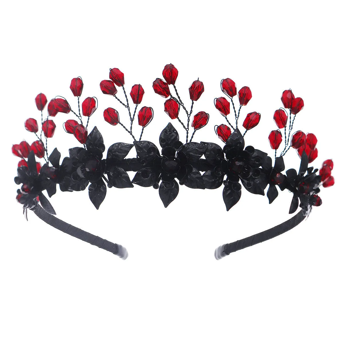 Black crystal Halloween headband for women handmade dark style flower headpiece TS-J3368BLK