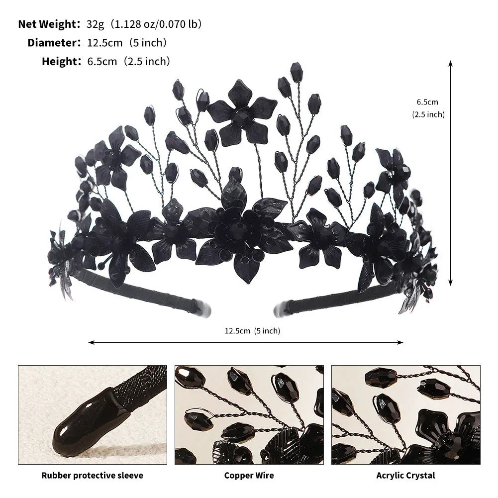 Black crystal Halloween headband for women handmade dark style flower headpiece TS-J3368BLK