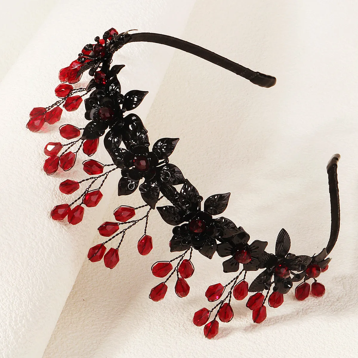 Black crystal Halloween headband for women handmade dark style flower headpiece TS-J3368BLK