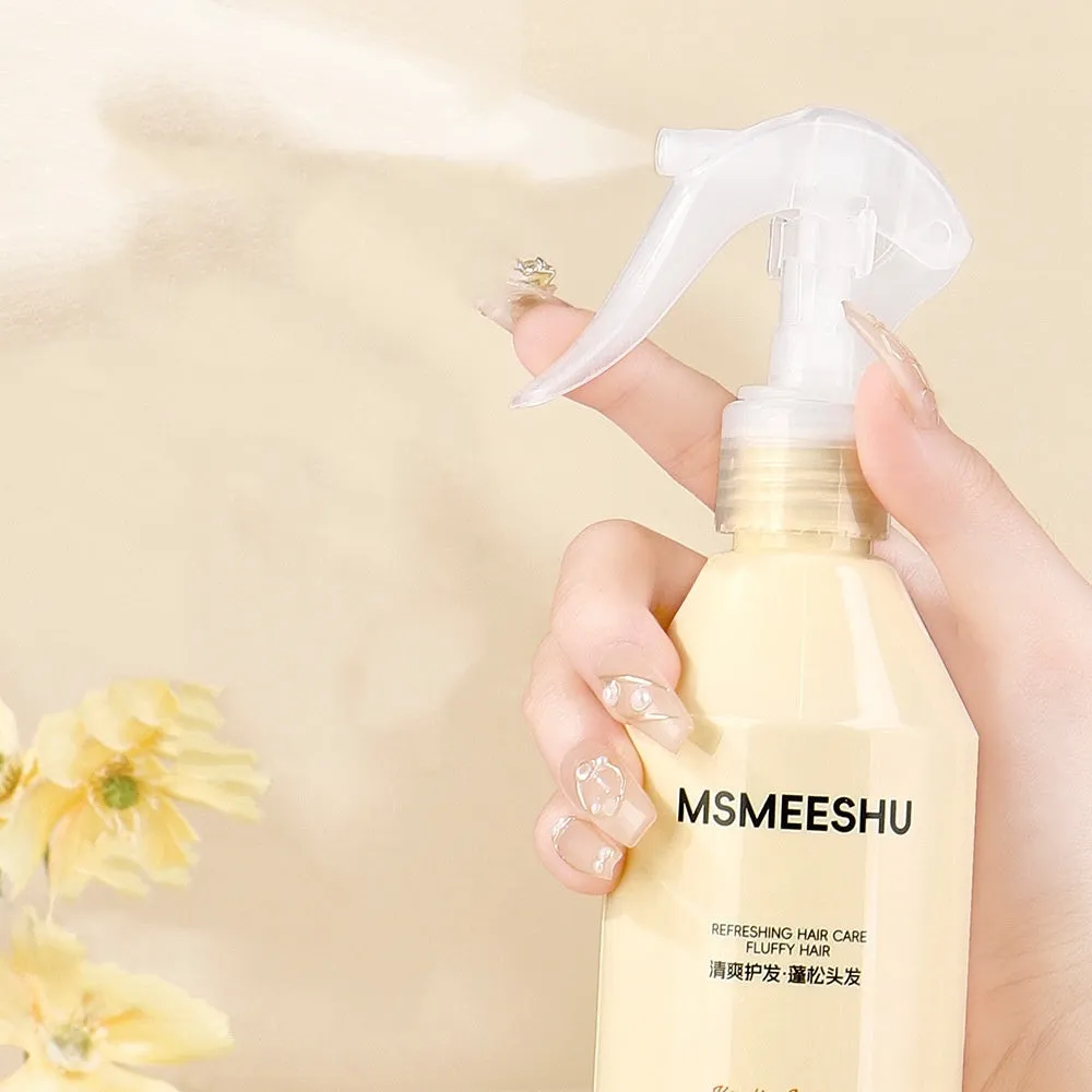 Honey Bundle Keratin Essence transparent hair care spray bottle showing soft and bright hair result