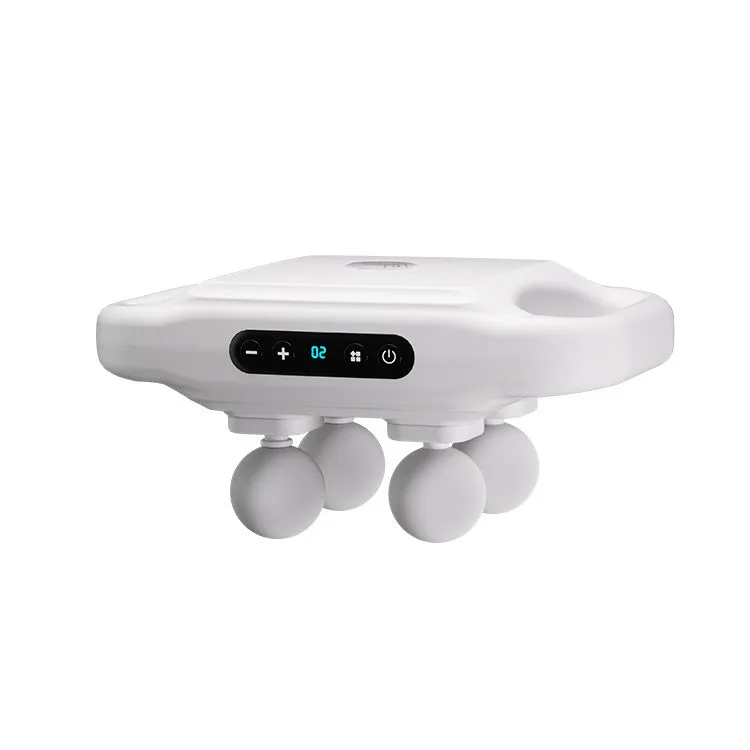 Rechargeable four-head massager in black with multi-gear adjustment and Type-C charging port