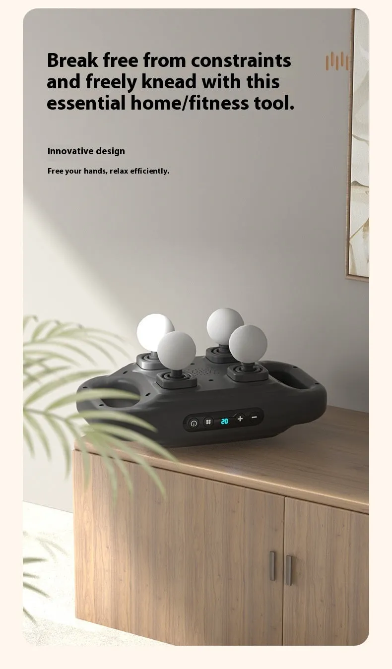 Rechargeable four-head massager in black with multi-gear adjustment and Type-C charging port