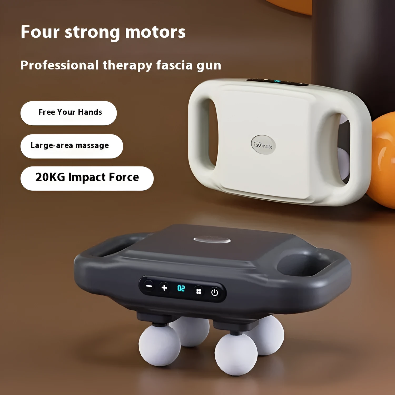 Rechargeable four-head massager in black with multi-gear adjustment and Type-C charging port