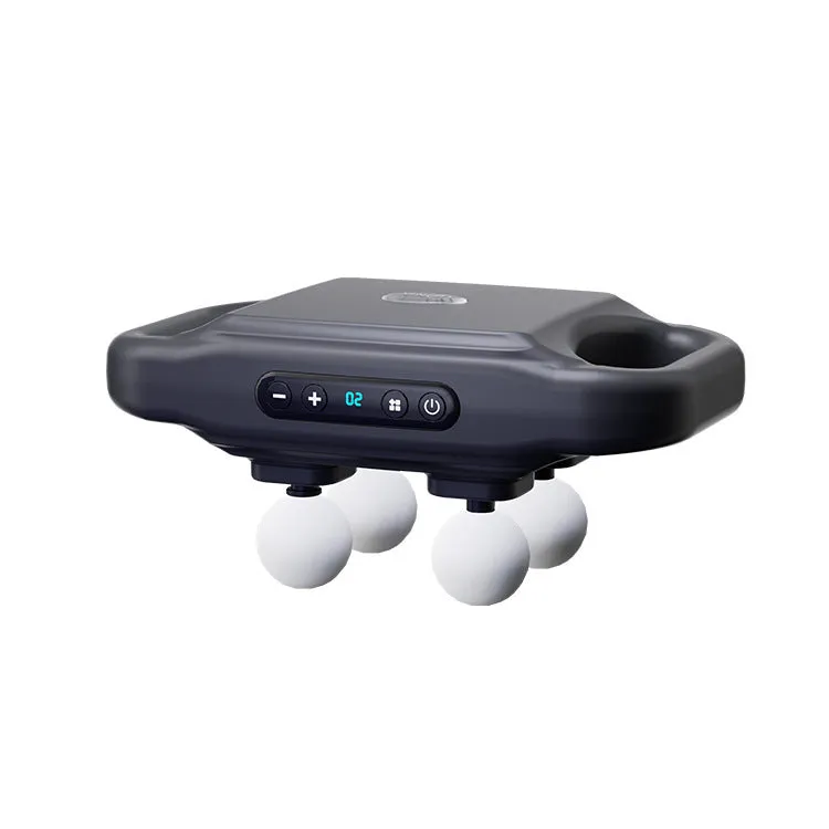 Rechargeable four-head massager in black with multi-gear adjustment and Type-C charging port