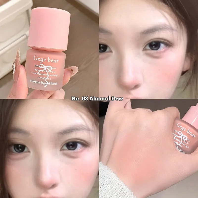 Gege Bear Oxygen Light And Transparent Liquid Blush in natural makeup packaging with seven colour options