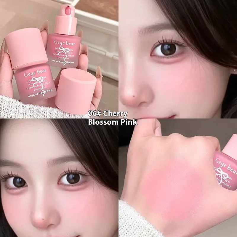 Gege Bear Oxygen Light And Transparent Liquid Blush in natural makeup packaging with seven colour options