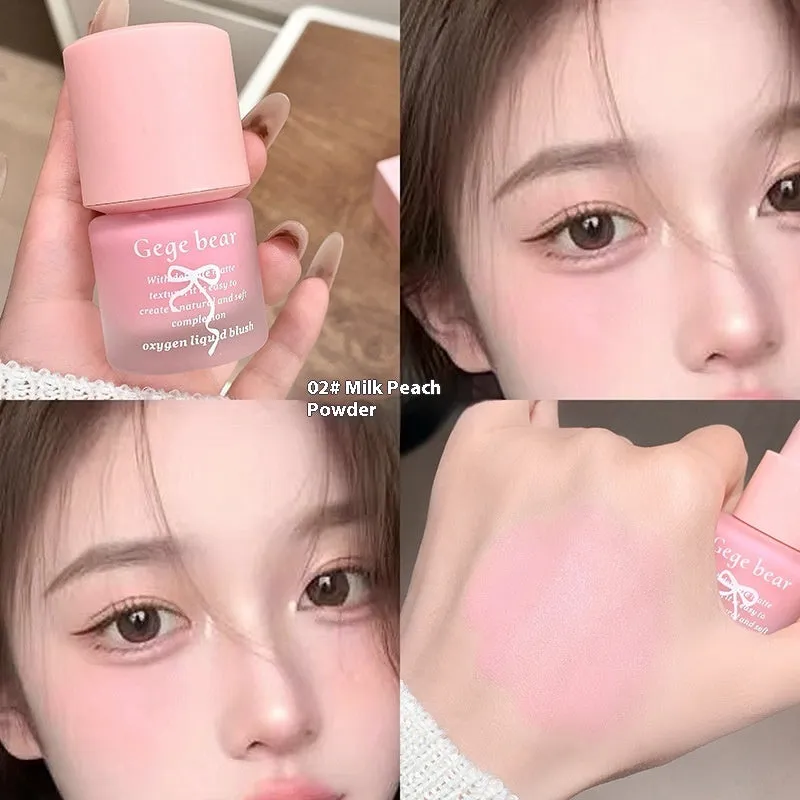 Gege Bear Oxygen Light And Transparent Liquid Blush in natural makeup packaging with seven colour options