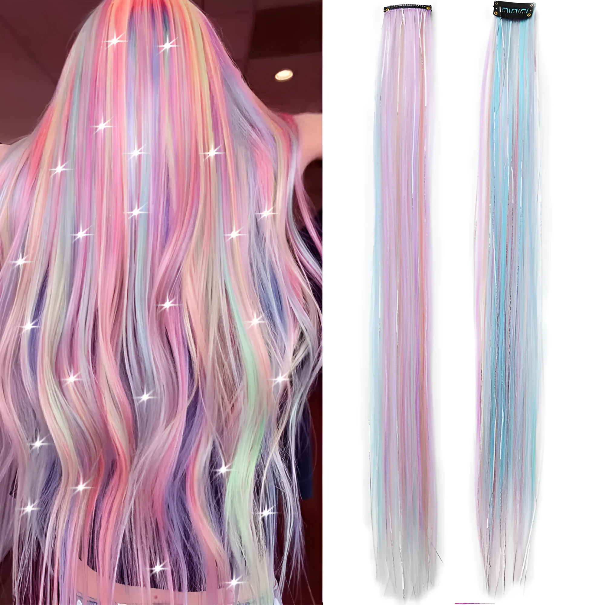 Purple blue colour gradient seamless high temperature fibre wig for women